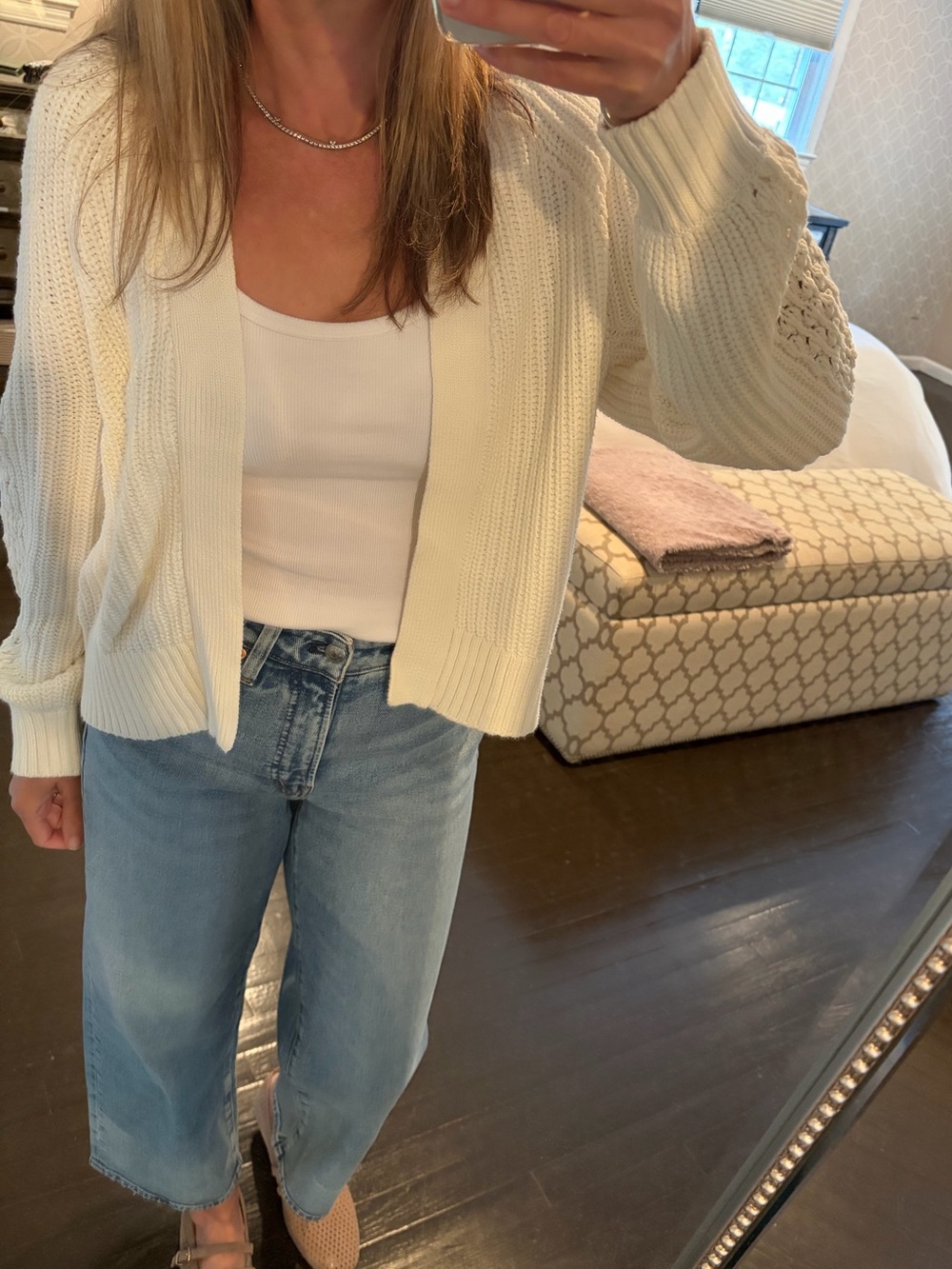 Abercrombie Women’s Cream Knit Open-Front Cardigan Sweater